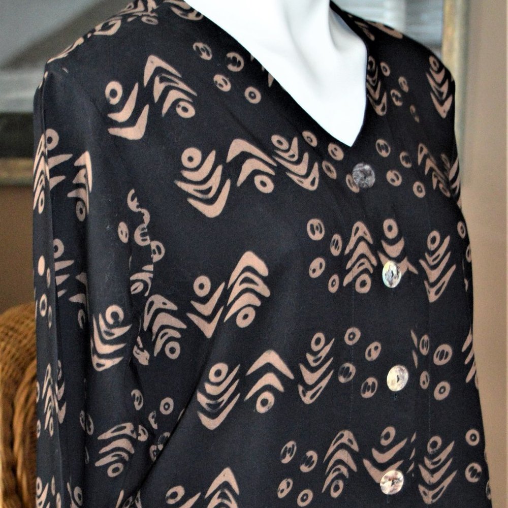 NTCO NOMADIC TRADERS WOMEN'S TRIBAL S JACKET BLACK & TAN RAYON